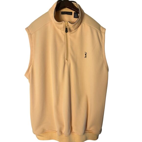 PGA Tour 1/4 Zip Sleeveless Golf Vest Zip Pockets Yellow Large 100% Polyester - Picture 1 of 6